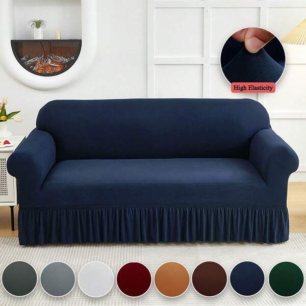 XM-Mirelitho 1PC Lightweight Sofa Slipcover Stretch Milk Silk Breathable Cool ForSummer Anti-Dirty And Non-Slip Solid Color Sofa Cover Suitable For 1/2/3/4 Seat Home/Living Room Decoration All-Inclusive Sofa Protective Cover